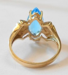 Stunning Color Large 3.50 ct Marquise Blue Topaz 10K Yellow Gold Ring Size 6