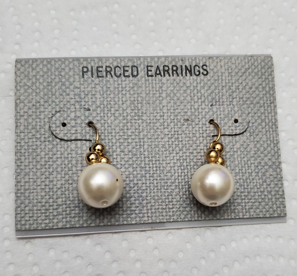 Impressive Pierced Faux Pearl Earrings**Goldtone Ear Wires**