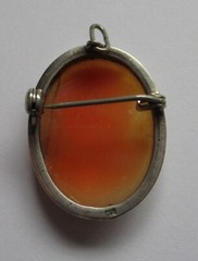 800 Silver Shell Cameo 1 1/8″ Brooch / Pendant Woman Facing Right Victorian
