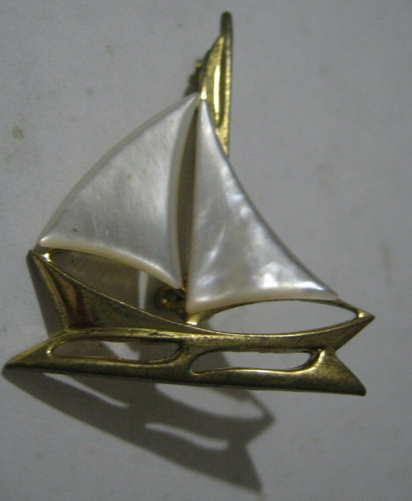 Brass Sailboat 1 1/4″ Brooch w/ “Mother of Pearl” Sails, Compare on Etsy @ $85+
