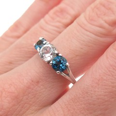 Badavici 925 Sterling Silver Vintage Real London Blue & White Topaz Ring Size 8