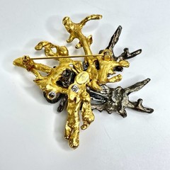 Rare Hattie Carnegie Brooch Pin Brutalist Abstract Art Black & Gold tone MCM