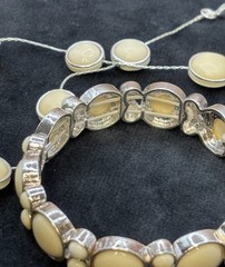 Vintage Napier Bracelet Necklace Set Cream Silver Tone