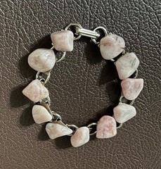 Vintage Bracelet Pink Stones Silver Tone Links 7 Inches Fold Over Clasp Chunky