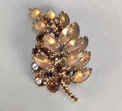 Verified Juliana D&E Frosted Amber Topaz Rhinestone Feather Brooch Earrings Set