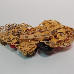 VTG Maximalist Art Brooch Pin Red Black Gold Tone Statement Fashion Steam Punk