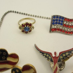 Vintage Patriotic Jewelry Lot Brooch Pin Earrings Ring Necklace Flag Heart