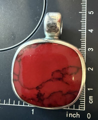 VTG ATI Mexico 925 Sterling Silver Pendant Large 4.5×3.5cm Red Stone collectible