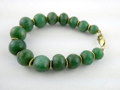 Vintage 14k Yellow Gold and Green Aventurine Bead Strand Bracelet 32.5g 6.25 In