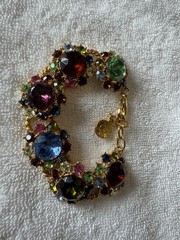 R.J. Graziano Multi-Colored Rhinestone Link Bracelet Vintage 7-8″ Adjustable