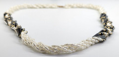 Vtg Rice Pearl & Hematite Multi Strand Twisted Beaded Statement Station Necklace