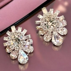 Rhinestone Earrings Clip On Large Clear Statement Vintage Glamorous Designer