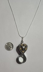 Antique Silver Gold Tone Floral Heart Magnifying Loupe Pendant Necklace 20 x