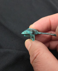 Wonderful Green Bird Brooch/Pin with Blue Glass Stone Set in Oxydated Metal