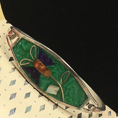 MOP Floral Cuff Bracelet Mother of Pearl Other Inlay Signed Alpaca Mexico Small
