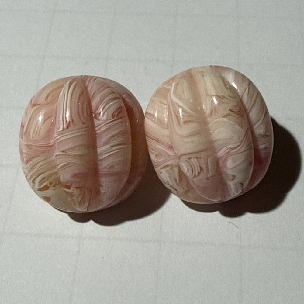 Vintage Pink Peach Marbled Lucite Acrylic Oval Stud Earrings