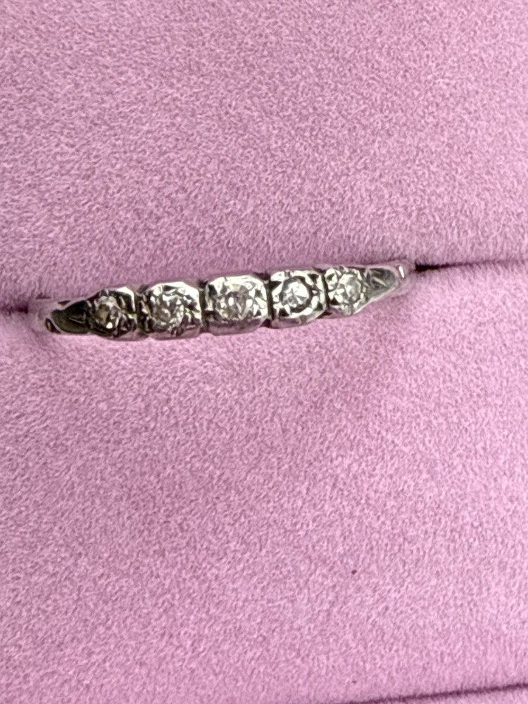 Belais Antique Art Deco 18k White Gold and Diamond Wedding Band Inscribed Sz 8