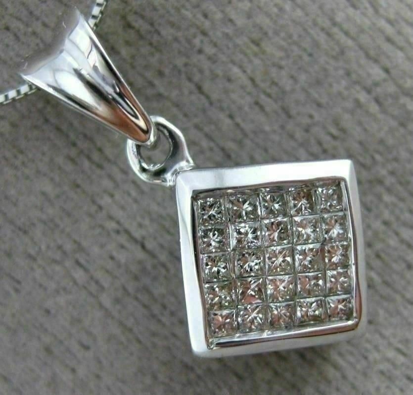 ESTATE .55CT PRINCESS DIAMOND 14KT WHITE GOLD SQUARE INVISIBLE FLOATING PENDANT