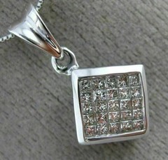 ESTATE .55CT PRINCESS DIAMOND 14KT WHITE GOLD SQUARE INVISIBLE FLOATING PENDANT