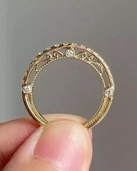 Art Deco Vintage Bridal Jewelry Band 14K Yellow Gold Plated Round Diamond Ring
