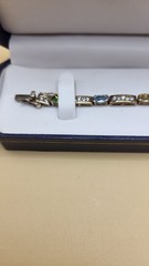 JJ Creation Signed Gold on Sterling Silver Multi Gemstone Bar Link Bracelet 12g