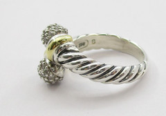 David Yurman Cable Bypass Pave Diamond Ring 0.33CTW Sterling Silver & 18K Size 6