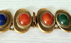 LES BERNARD Signed, Vintage 1990s, Gold-plated, Multi-Coloured Faux-Gemstones, G
