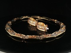 Vintage Two Tone Panther Necklace Set Sculptural Collar & Earrings