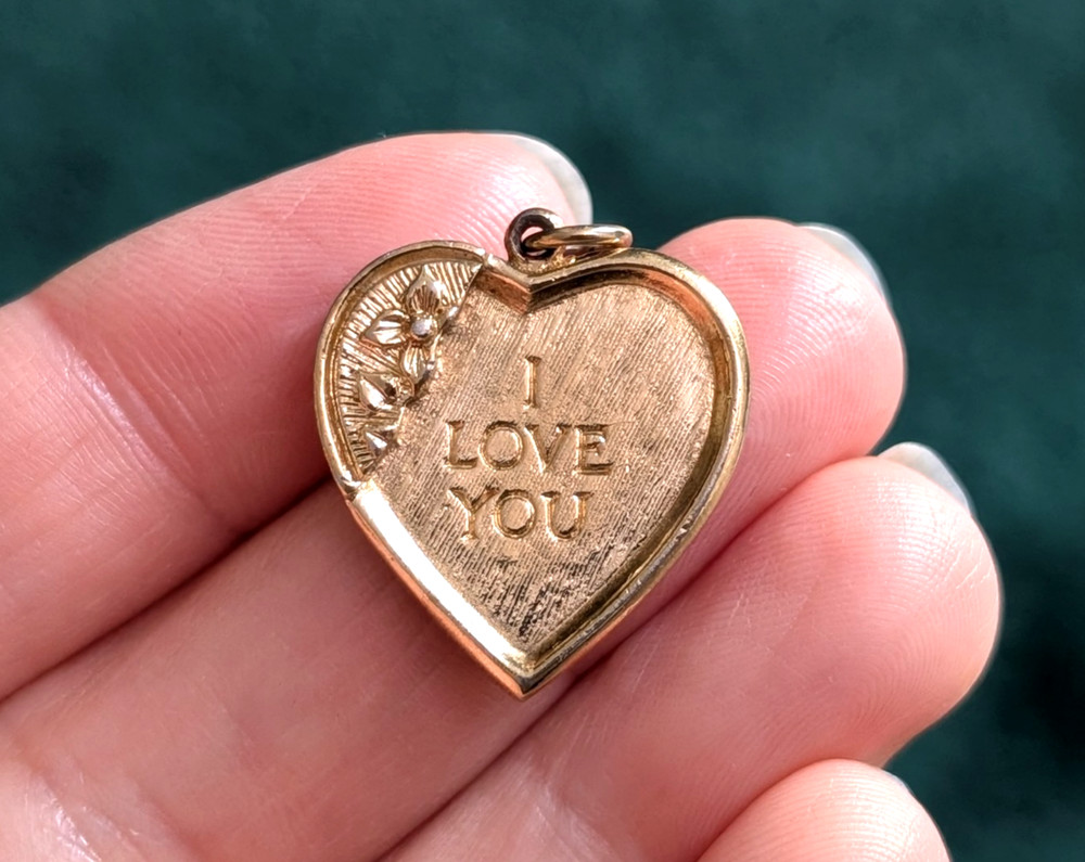 Vintage AVON LITTLE ORPHAN ANNIE I Love You Gold Tone Heart Pendant Reversible