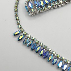 VTG B. David Blue Green Aurora Borealis Rhinestone Choker Necklace & Bracelet