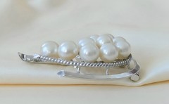 Vintage Japanese 950 Silver Akoya Cultured Pearl Swirl Spray Brooch Pin Round