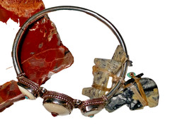 Vintage Tibet/Nepal Sterling Silver Coral Turquoise Inlaid Bone Tribal Bracelet