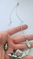 Vintage ALIA Sterling Silver Pink Abalone Shell Inlay Necklace 20″