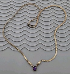Vintage Amethyst And Diamond 14k Yellow Gold Chain Necklace 16″ 6 Grams