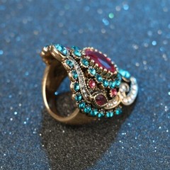 Vintage ruby wide ring Glass white square zircon ring ,Suitable for ladies -one