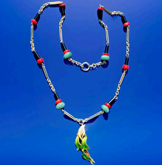 ORIGINAL Antique Deco Diamond Necklace Victorian Jade Onyx Coral Chain 14K GOLD