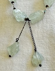 Vintage Natural Prehnite Gemstone Necklace Signed Chipita 18 Inch Plus Drop