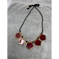 Vintage Yves Saint Laurent YSL Red Gold Pentagonal Statement Cord Necklace