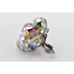 Vintage Clip On Crystal Earrings Watermelon Aurora Borealis Chrome 1950s BinBK