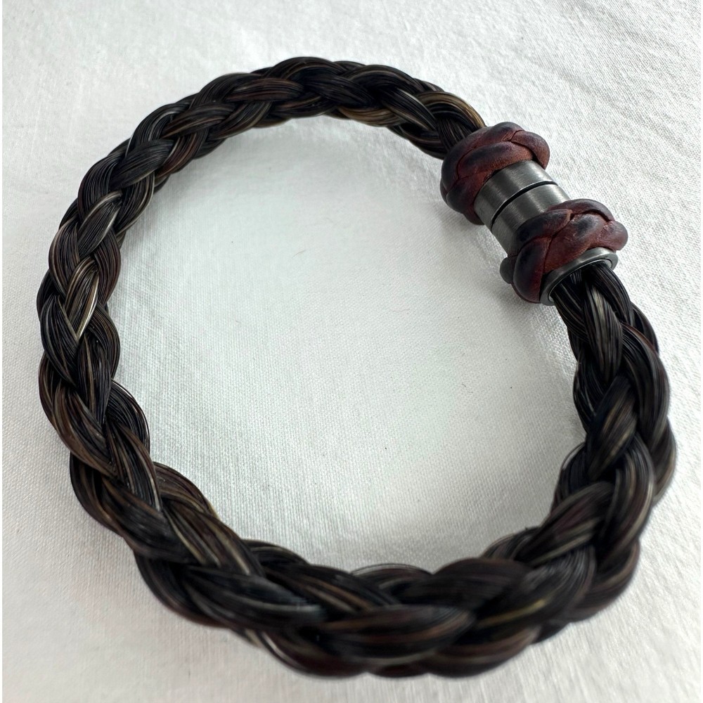 Authentic Hermes Circular Braided Leather Horsehair Bracelet Brown Vintage