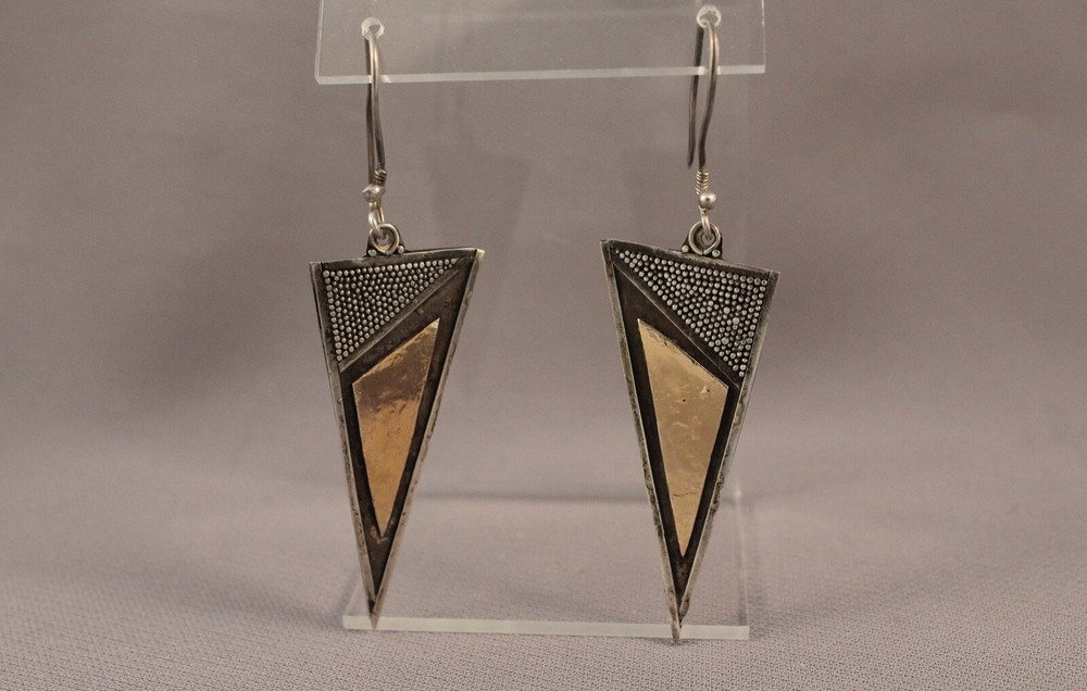 Vintage Silver Earrings And Solid 18 kt Gold on Sterling Silver ..