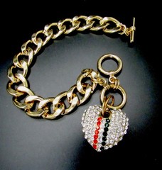 JOAN RIVERS SWARVOSKI CRYSTAL PATRIOTIC HEART GOLD TONE TOGGLE BRACELET NIB