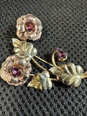 2 VTG Sterling Silver Flower Brooches. One W/ 12k Gold Filled And Glass Crystals