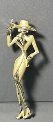 Vintage AJC Fashion Lady in Suit and Hat Brooch Gold Tone Pin 2 7/8 inch