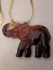 Glass Elephant Pendant And 18 Inch 2.5 mm Herringbone Chain Vintage