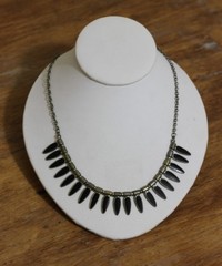 Vintage Sterling Silver Black Onyx Bib Necklace Dangle Fringe 22 g
