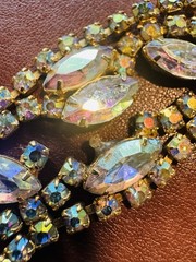 Vintage Unmarked Aurora Borealis AB Rhinestone Necklace Bracelet Gold-Tone