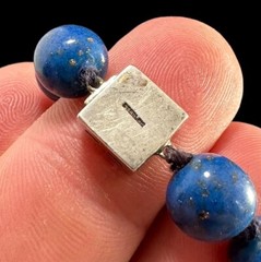 Necklace Lapis Lazuli Hand Knotted Beaded Sterling Silver Clasp Vintage 15.5 in