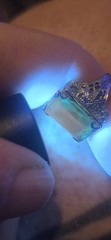 Antique NEMCO 1920s Art Deco Ring Filigree Silver Plate Glass-Topaz Emerald Cut
