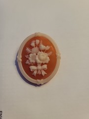 Avon Floral Vintage 1980s Resin Cameo Brooch, Orange And Ivory